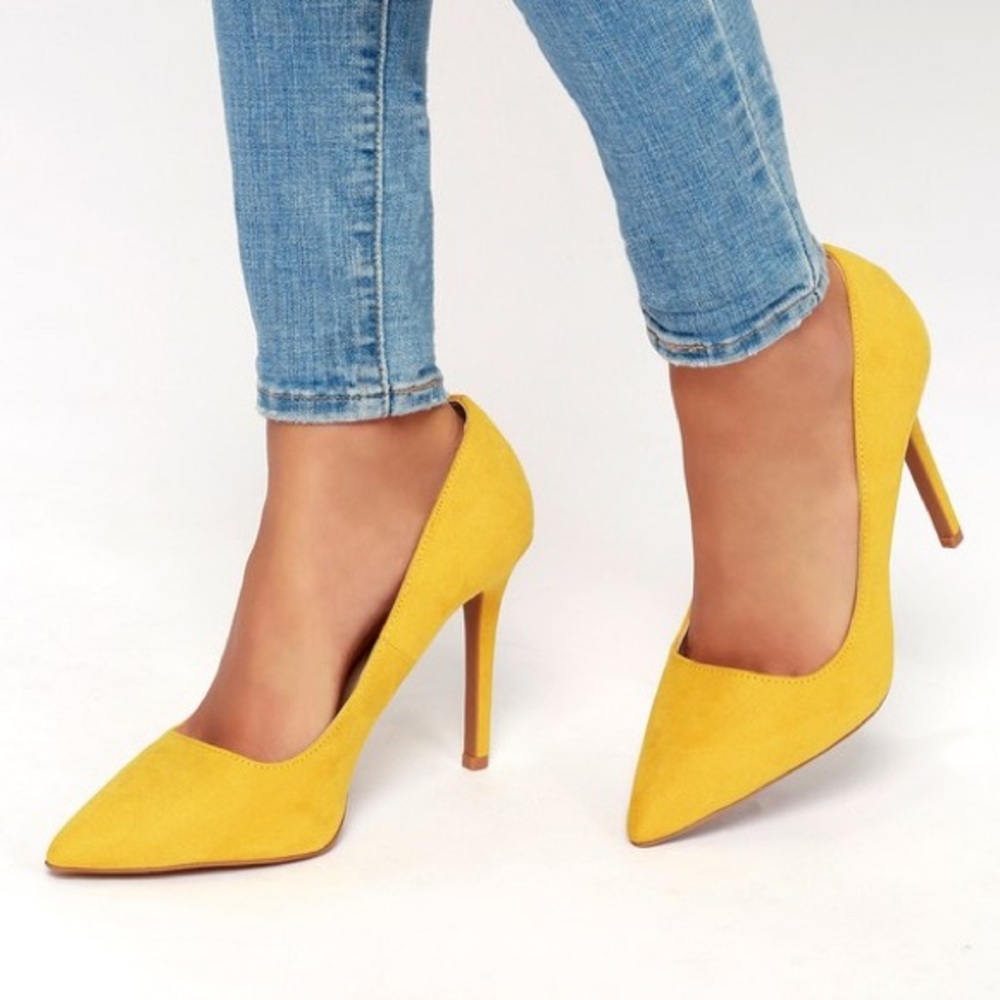 Yellow Vegan Suede Pumps size 5
